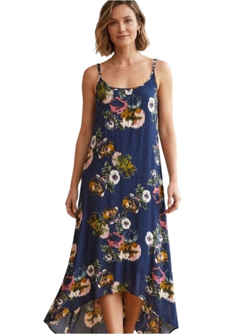 Lovestitch Slip Dress XS Floral Sleeveless Scoop Neck Blue Multicolor Bohemian